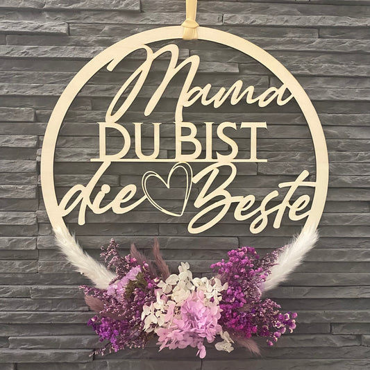 Trockenblumenkranz, ca. Ø 30cm, Muttertags Geschenk, Kranz, Türkranz, Namenskranz, Türschild, Trockenblumenkranz, Deko