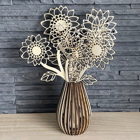 Holzblumen, Deko Blumen, Sonnenblumen aus Holz, Blumen aus Holz, Holzvase, Selfmade, DIY